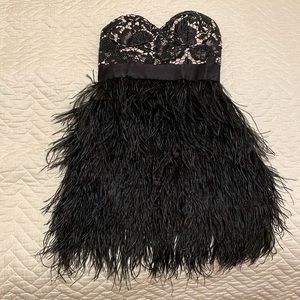 Bebe black strapless feather dress